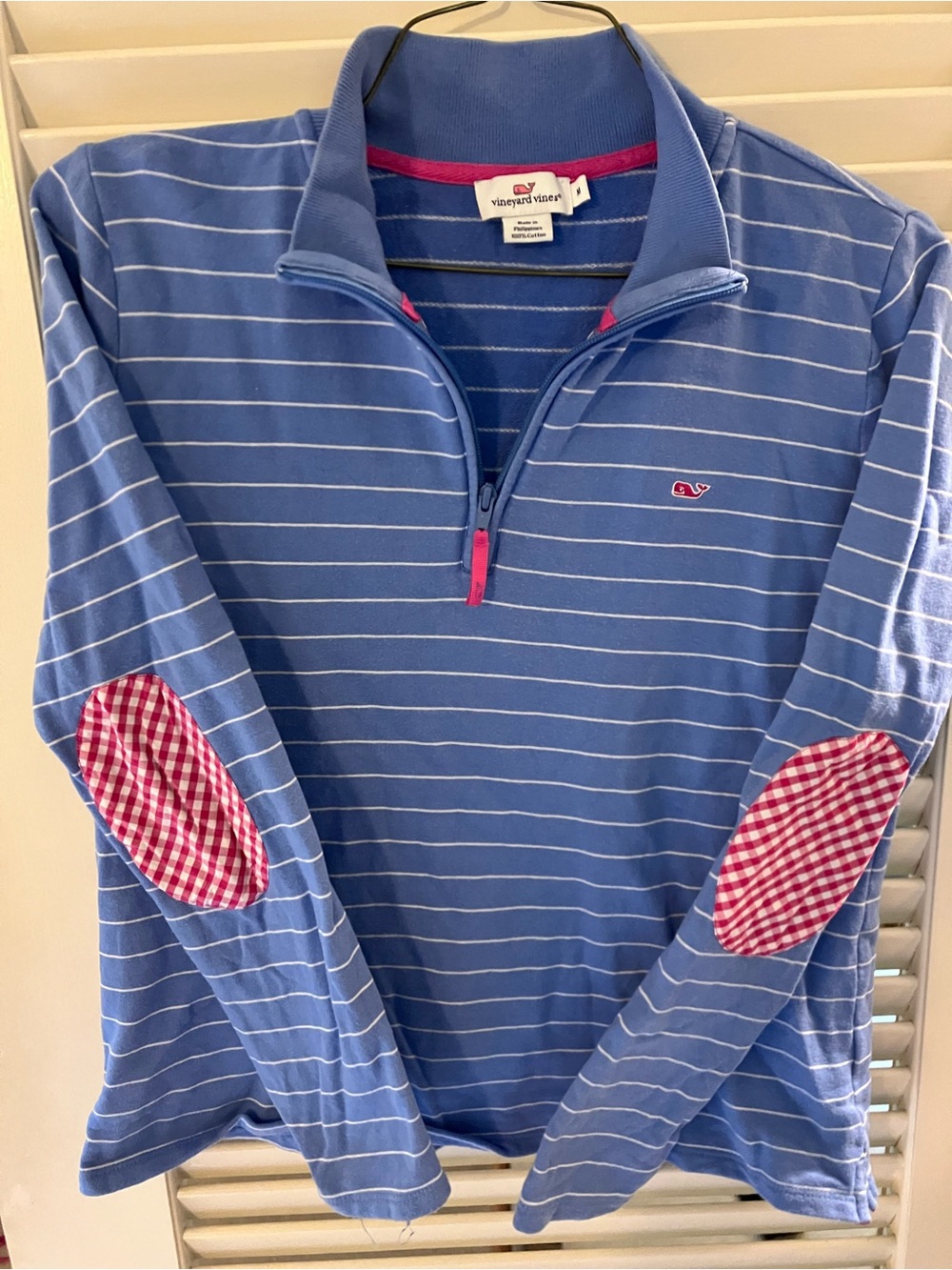 Vineyard Vines Blue & White Striped Quarter-Zip Pullover with Pink Accents